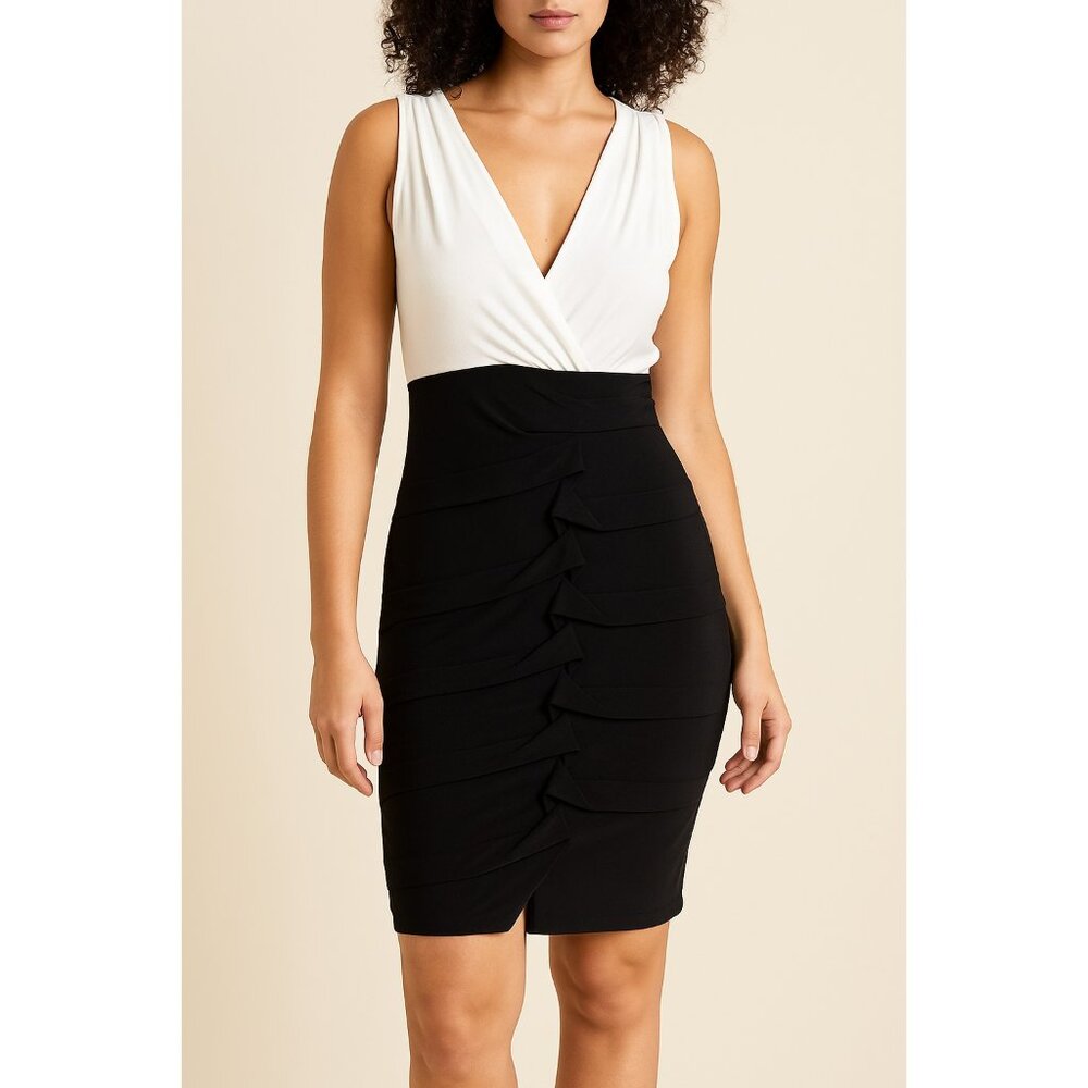 Lily Rose Chic Black & White Sleeveless Cocktail Dress‎